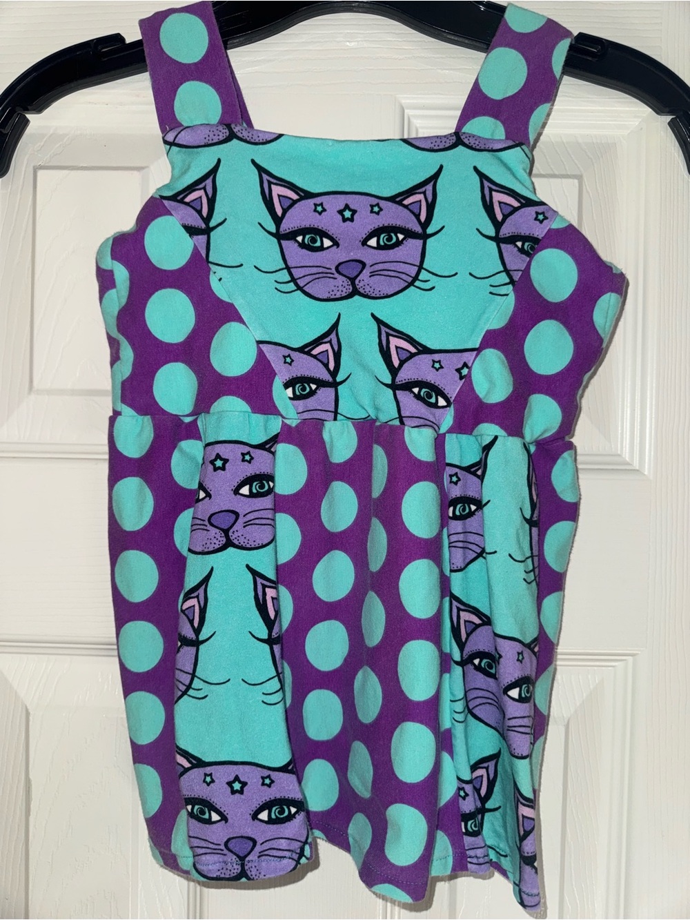 Playful Purple & Aqua Cat Polka Dot Sundress